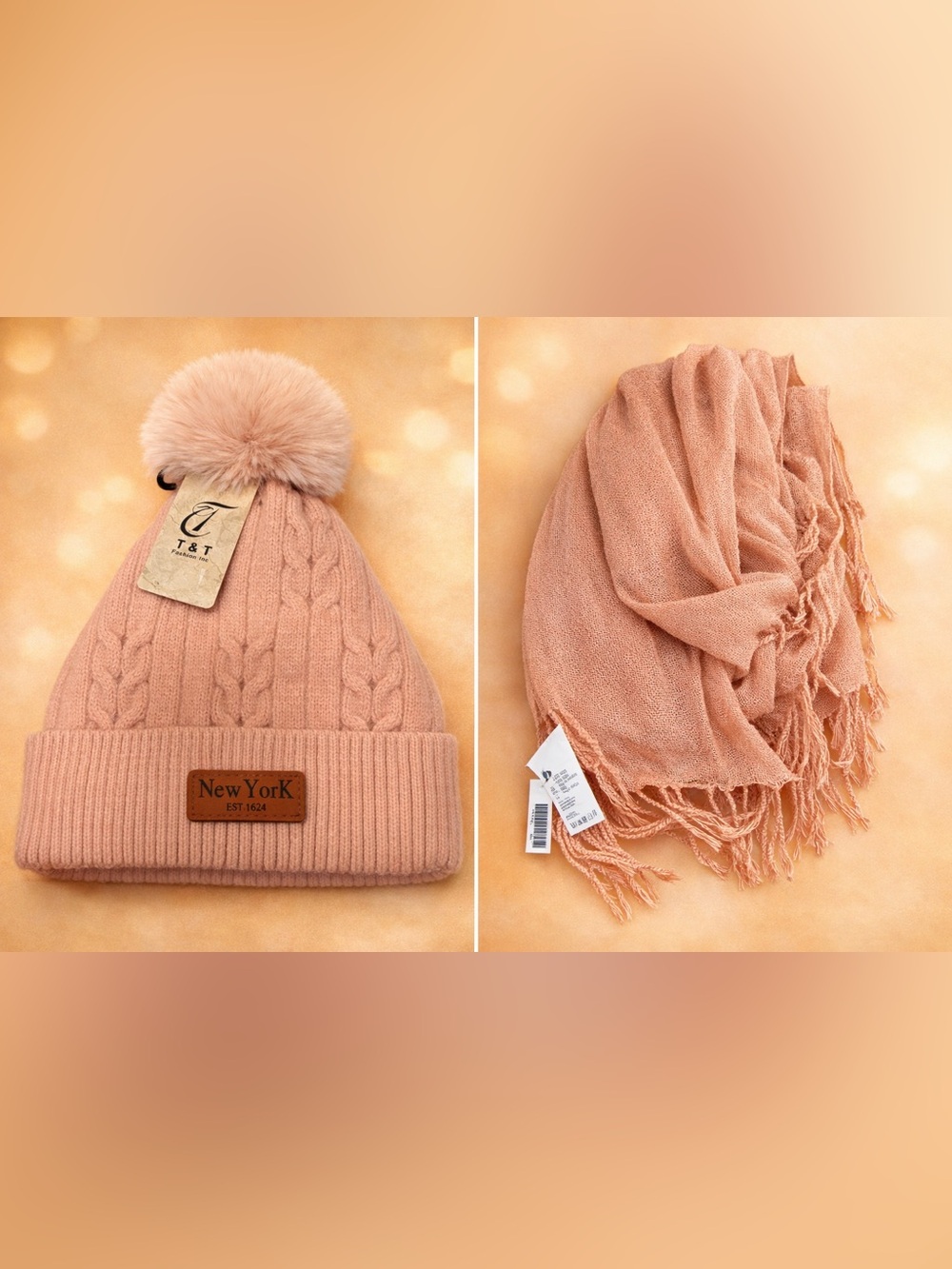 Dusty Rose/ Blush Pink Hat & Scarf Bundle